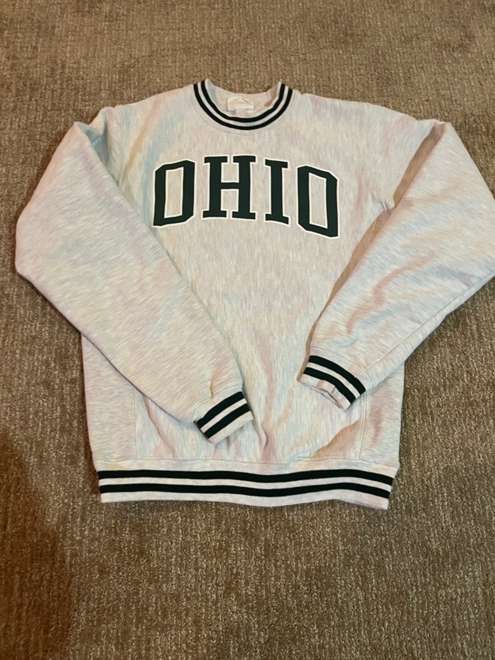 OHIO Reverse Weave Crewneck Sweatshirt-Light Heather Gray with Dark GreenTrim